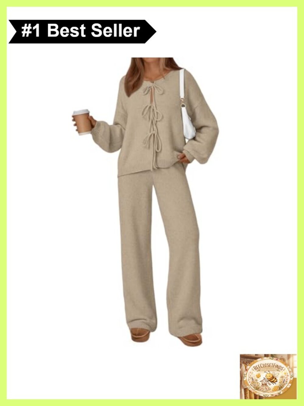 Women's 2-Piece Sweater Lounge Set Tie Front Long Sleeve Sweatsuit